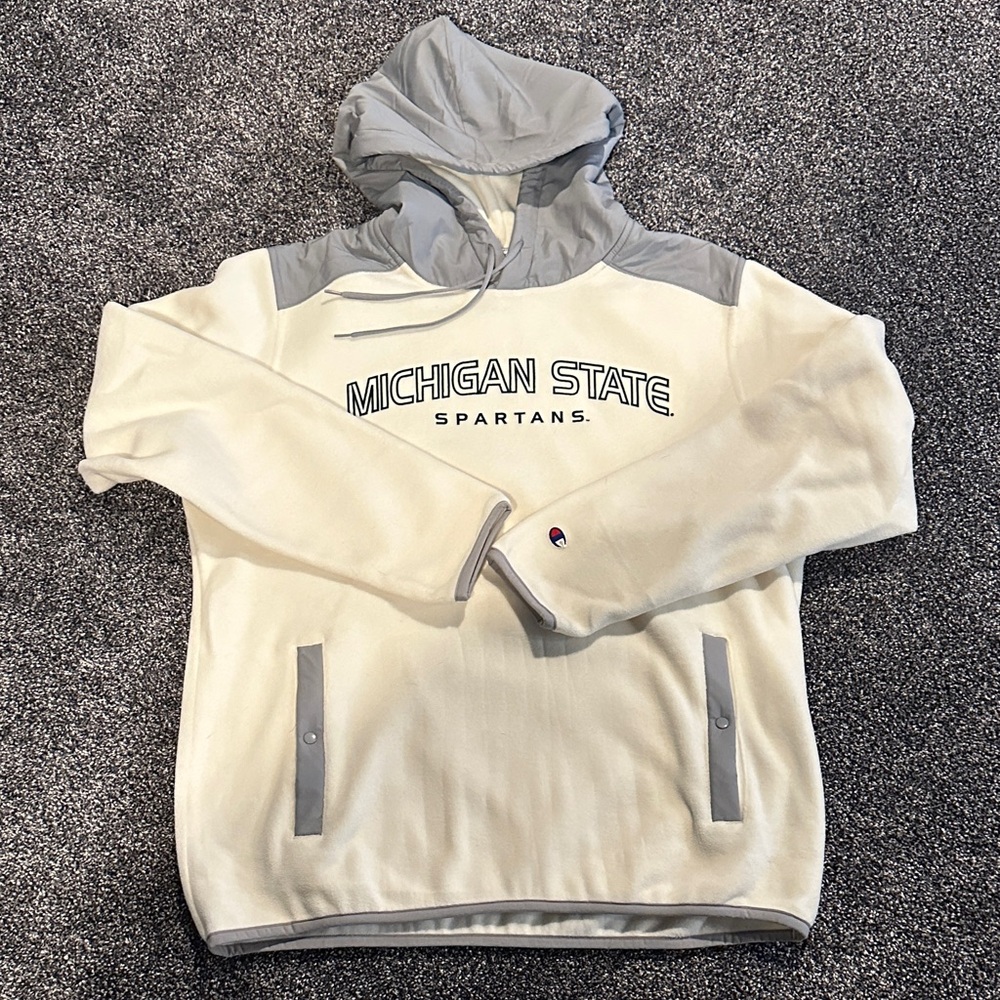 Champion Men's White and Gray Fleece Michigan State Spartans Hoodie
